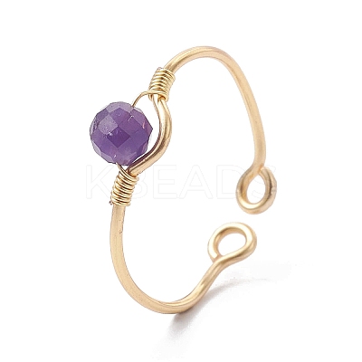 Copper Wire Wrapped Natural & Synthetic Gemstone Open Ring RJEW-JR00625-1