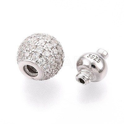 925 Sterling Silver Micro Pave Clear Cubic Zirconia European Clasps STER-T007-142P-1
