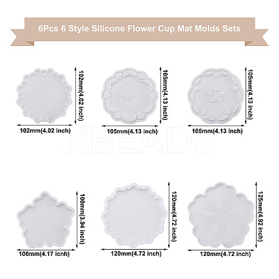 6Pcs 6 Style Silicone Flower Cup Mat Molds Sets DIY-BG0001-21-1