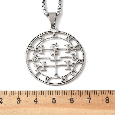 201 Stainless Steel Hollow Cut Demon Seal Sigil Pendant Necklaces LS-NJEW-H065-25P-1