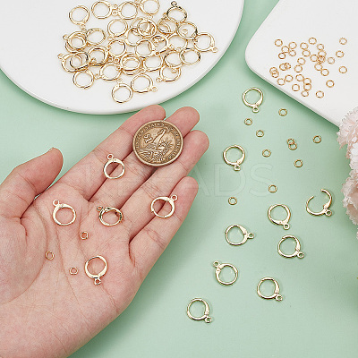 Brass Huggie Hoop Earring Findings with Brass Open Jump Rings FIND-CN0001-73B-1