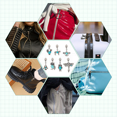 14Pcs 7 Styles Alloy & Synthetic Turquoise Zipper Sliders HJEW-TAC0101-1