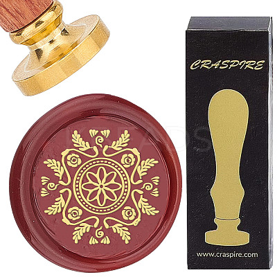 Brass Wax Seal Stamps with Wood Handle AJEW-WH0412-0192-1