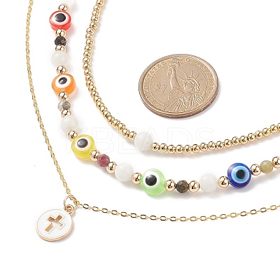 3Pcs 3 Style Natural White Moonstone & Resin Evil Eye Beaded Necklaces Set NJEW-JN04026-1
