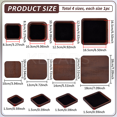 4Pcs 4 Styles Square Wood Display Trays for Rings Earrings Bracelets ODIS-PH0009-26-1