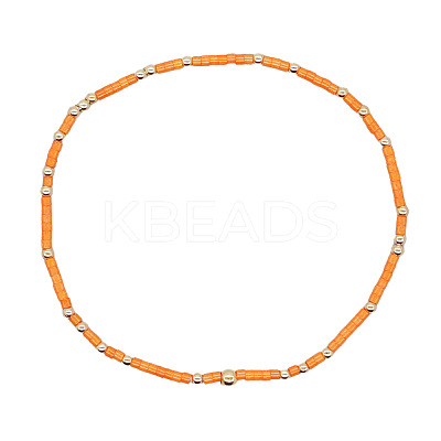 Minimalist Glass Seed Beads & Brass Beads Stretch Bracelets for Women BC0195-4-1