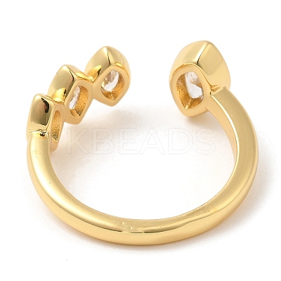 Rack Plating Brass Pave Clear Cubic Zirconia Open Cuff Rings for Women X-RJEW-Q770-31G-1