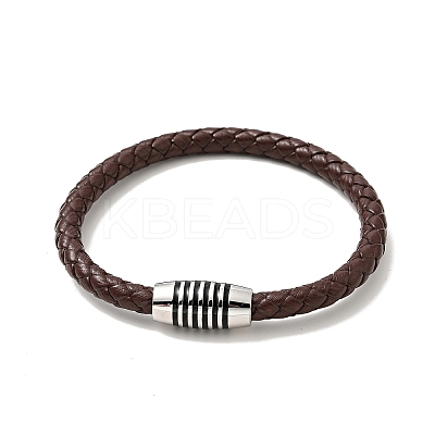 Leather Braided Cord Bracelet with 304 Stainless Steel Magnetic Column Clasps for Men Women BJEW-C021-02-P-1