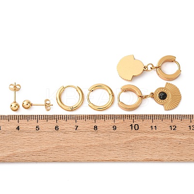 304 Stainless Steel Fan Stud & Hoop Earrring Set for Women EJEW-U063-04G-1
