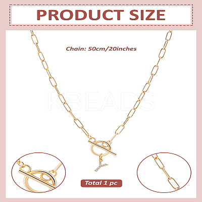 1Pc 304 Stainless Steel Chain & Brass Micro Pave Cubic Zirconia Letter Pendant Necklaces NJEW-LP0001-36Y-G-1