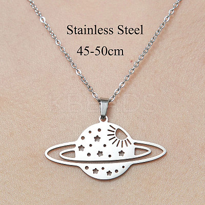 Non-Tarnish 201 Stainless Steel Hollow Planet Pendant Necklace NJEW-OY001-75-1