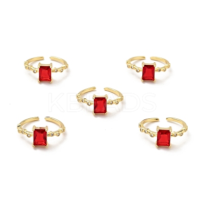 Cubic Zirconia Rectangle Open Cuff Ring RJEW-G255-01G-1