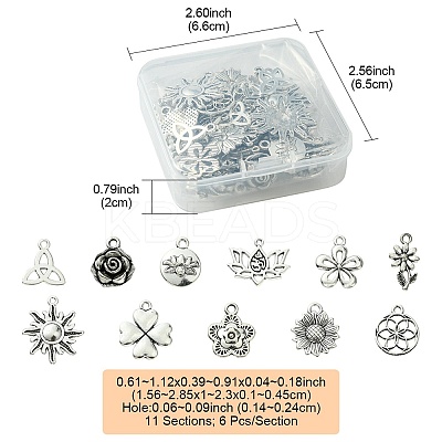 66Pcs 11 Styles Tibetan Style Alloy Pendants FIND-FS0002-22-1