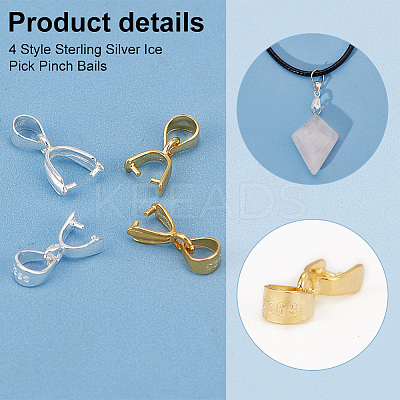 8Pcs 4 Style Sterling Silver Ice Pick Pinch Bails STER-PH0001-52-1