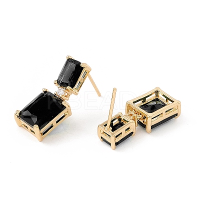 Black Cubic Zirconia Rectangle Dangle Stud Earrings KK-E005-16G-01-1
