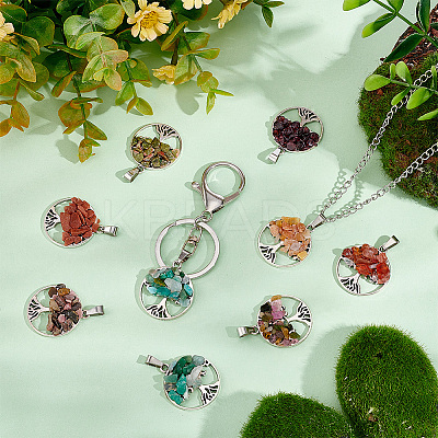 8Pcs 8 Styles Natural & Synthetic Mixed Stone Chip Pendants G-PH0002-14-1