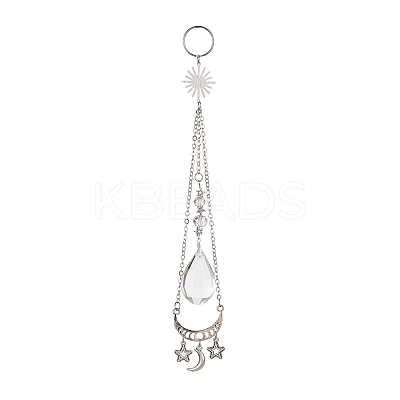 Moon & Sun & Star Alloy & Brass with Glass Teardrop Hanging Pendant Decorations HJEW-JM01302-1