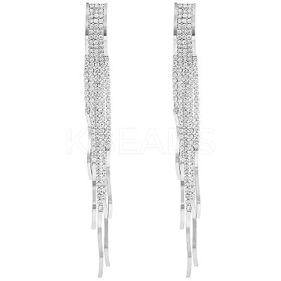 Boho Tassel Chandelier Earrings Cubic Zirconia Long Earrings Crystal Dangling Earrings Long Drop Chain Earrings Long Rhinestone Tassel Earrings for Women JE1070B-1