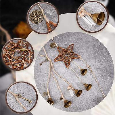 2Pcs 2 Styles Rattan & Iron Witch Bells Wind Chimes Door Hanging Pendant Decoration WICR-CN0001-01-1