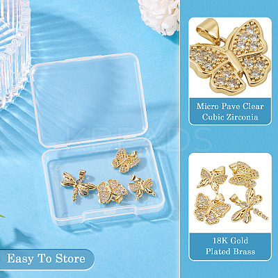 4Pcs 4 Styles Brass Micro Pave Clear Cubic Zirconia Pendants KK-TA0002-84-1