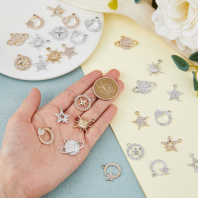 28Pcs 14 Style Alloy Rhinestone Pendants ALRI-FH0001-19-1
