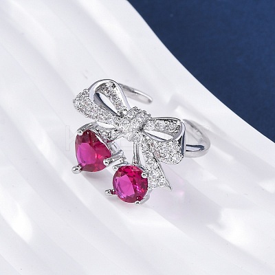 Brass Micro Pave Cubic Zirconia Cuff Rings for Women RJEW-A062-01P-1