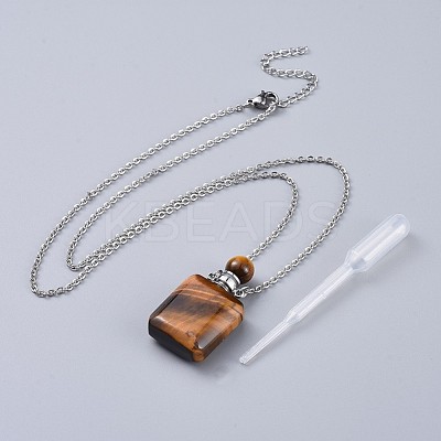 Natural Mixed Stone Perfume Bottle Pendant Necklaces NJEW-F266-02P-1
