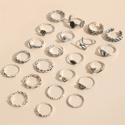 22Pcs Alloy Enamel Finger Cuff Rings Sets FS-WG8BC7B-01-1