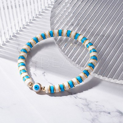 Synthetic Hematite & Polymer Clay Heishi Beads Stretch Bracelet BJEW-JB07226-02-1