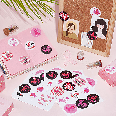 Round Dot Breast Cancer Awareness Pink Ribbon Stickers DIY-WH0409-31-1