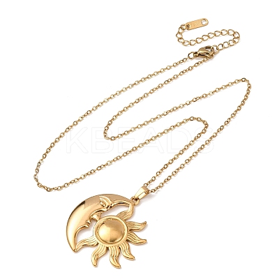 304 Stainless Steel Sun Moon Pendant Cable Chain Necklaces for Men Women NJEW-K308-04D-G-1