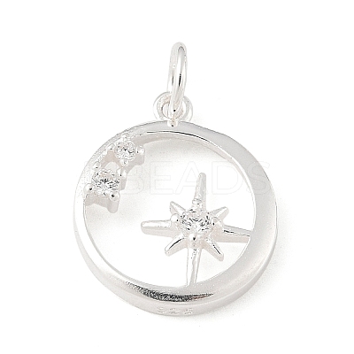 925 Sterling Silver Pave Clear Cubic Zirconia Ring with Star Pendants STER-R013-10S-1