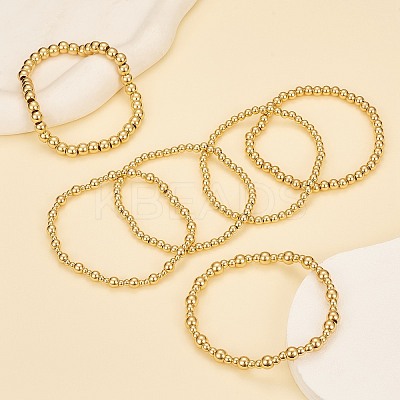 6Pcs Round Brass Beaded Stretch Bracelets for Women BJEW-SW00150-1