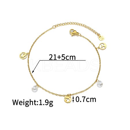 Bohemian Style 304 Stainless Steel Dolphin Sea Horse and Flat Round Cubic Zirconia Charm Anklets FS-WGDB107-02-1