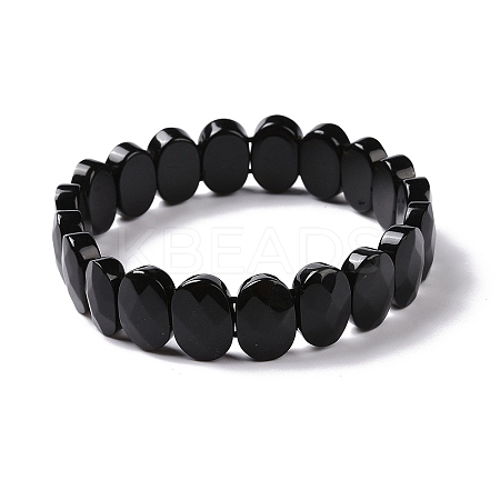 Natural Obsidian Oval Beaded Stretch Bracelet G-E010-01U-1