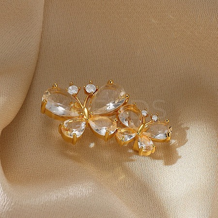 Butterfly Brass Pave Clear Cubic Zirconia Brooches for Backpack Clothes LS-JEWB-Z037-01G-1