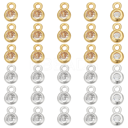60Pcs 2 Colors Brass Pave Clear Cubic Zirconia Charms KK-WR0001-53-1