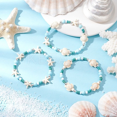 3Pcs Dyed Synthetic Turquoise & Natural Howlite Beads Bracelets for Women BJEW-JB11794-1
