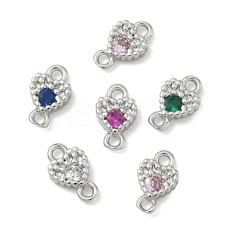 Brass Pave Cubic Zirconia Heart Connector Charms KK-G548-18P-1