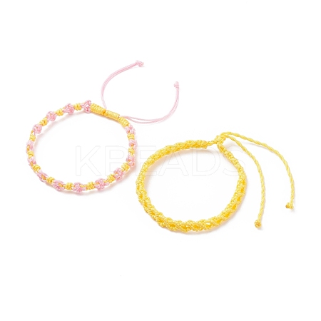 2Pcs 2 Colors Peach Blossom Braided Cord Bracelet BJEW-JB07610-01-1