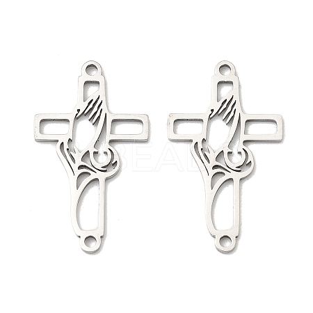 201 Stainless Steel Religion Hollow Praying Hand Cross Links Connector Charms STAS-K310-03P-1