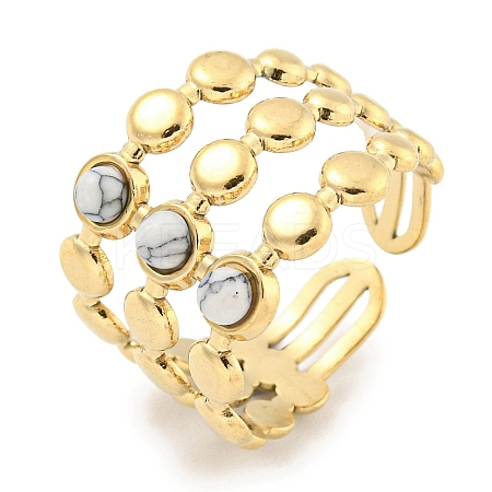 Ion Plating(IP) 304 Stainless Steel Synthetic Turquoise Cuff Rings G-Z056-05G-05-1