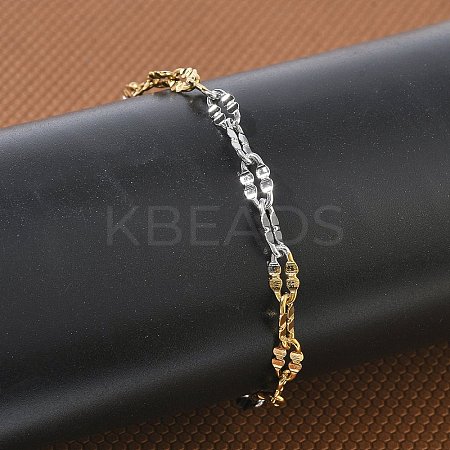 304 Stainless Steel Dapped Chains Bracelets for Women BJEW-D466-08C-GP-1