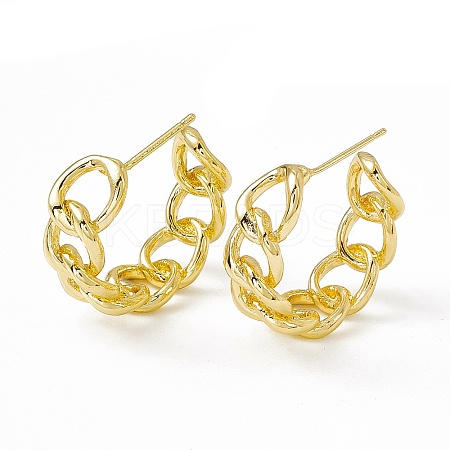 Brass Curb Chain Shaped Stud Earrings for Women KK-K271-31G-1