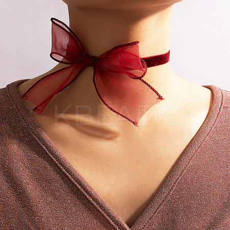 Gauze Bowknot Fabric Choker Necklaces for Women FS-WG3C129-01-1