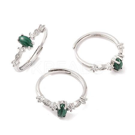 Horse Eye Natural Malachite Adjustable Rings RJEW-Q817-02P-06-1