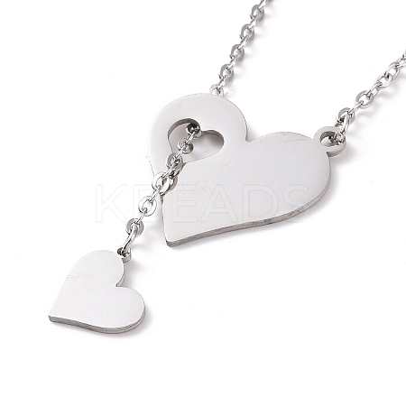 Non-Tarnish 302 Stainless Steel Heart Puzzle Pendant Lariat Necklaces NJEW-I118-01P-1
