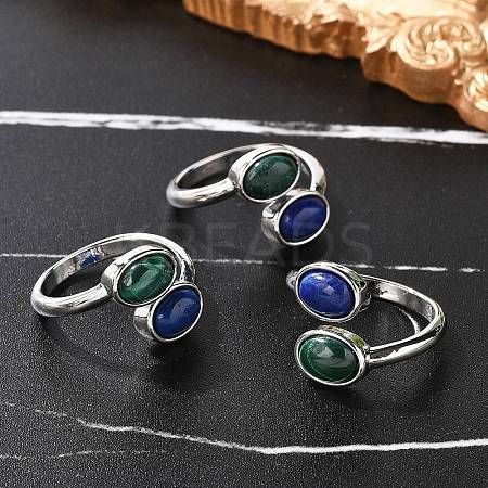 Natural Malachite & Lapis Lazuli Finger Rings RJEW-A068-02P-01-1