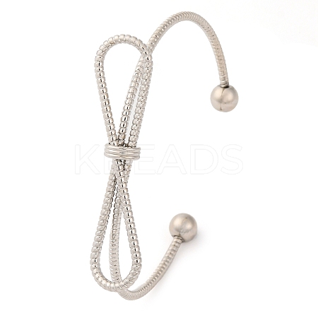 Bowknot Brass Cuff Bangles for Women BJEW-F477-05P-1