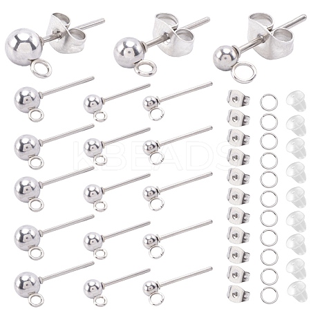 150Pcs 3 Size 202 Stainless Steel Ball Stud Earring Findings STAS-SP0001-53-1
